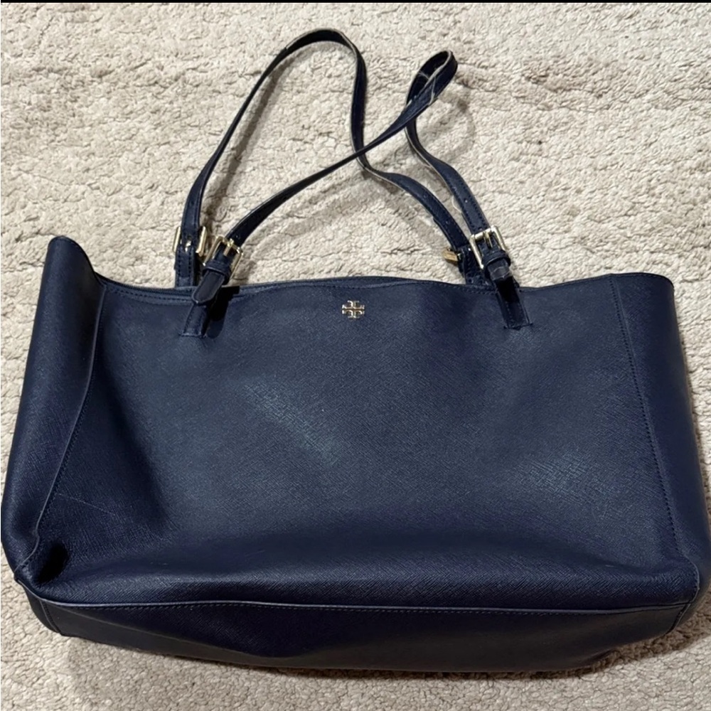 Tory Burch Navy Large Tote Saffiano Leather Bag NEW Handles